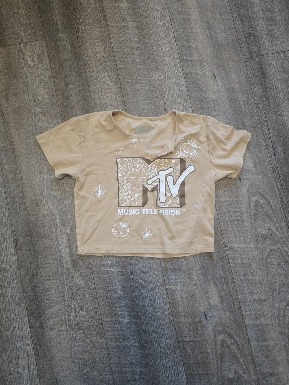 MTV Beige Celestial Graphic Crop Tee